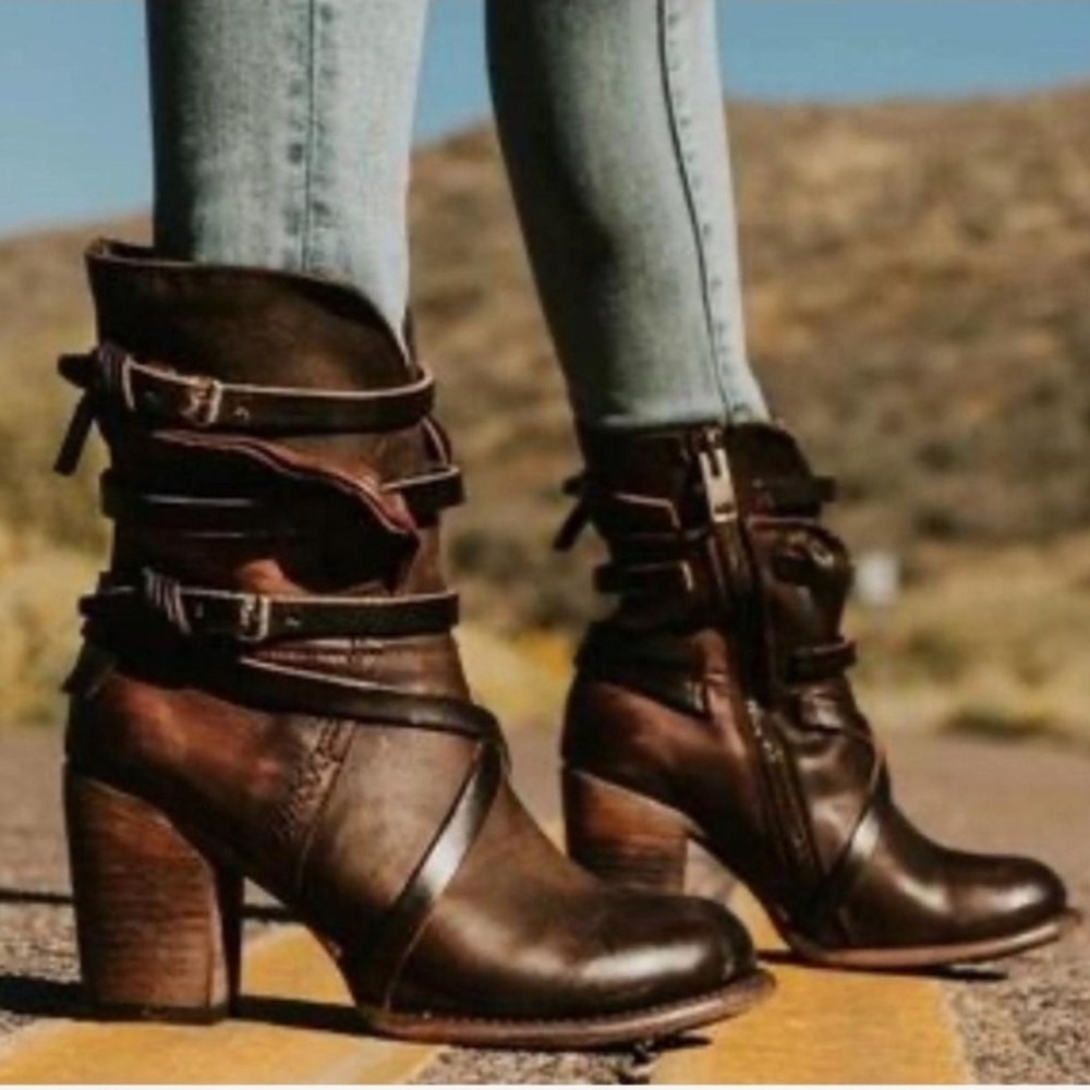 Freebird - Cora - Dark Brown Leather Ankle Boots - 10